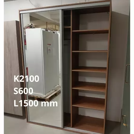 Pähkinä liukuovikaappi 1500x2100x600 mm - Liukuovet ja kaapit heti varastosta - LKR21PPERA - 2