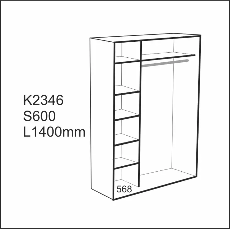 Liukuovikaappi 1400x2346x600 - Liukuovet ja kaapit heti varastosta - LKR14LL - 1