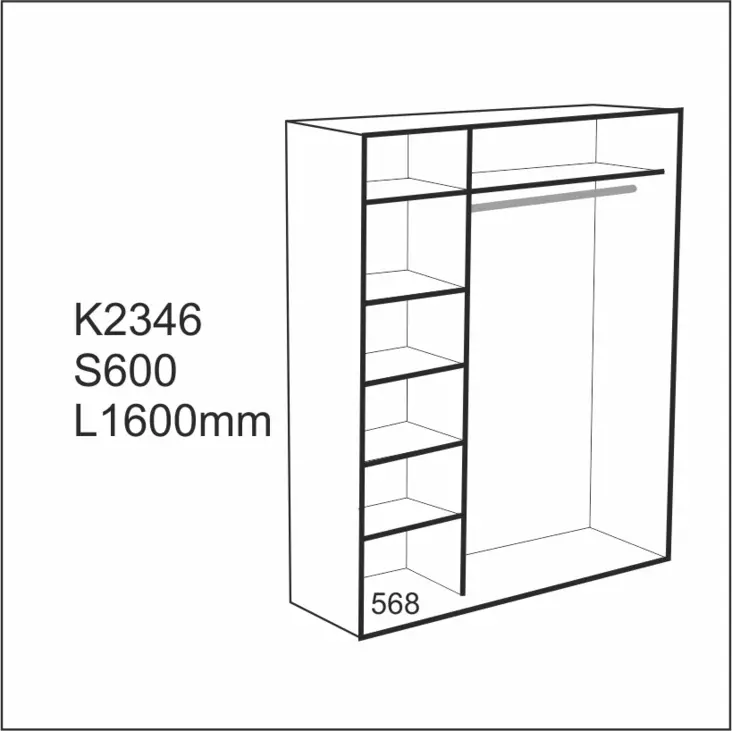 Liukuovikaappi 1600x2346x600 - Liukuovet ja kaapit heti varastosta - LKR16LL - 1