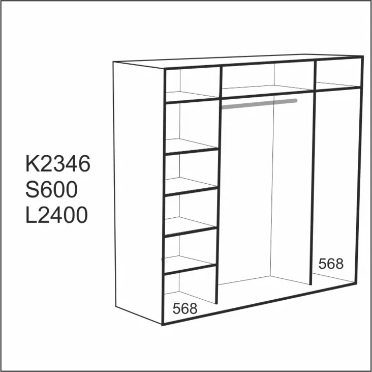 Liukuovikaappi 2400x2360x600 - Liukuovet ja kaapit heti varastosta - LKR24LLLL - 1