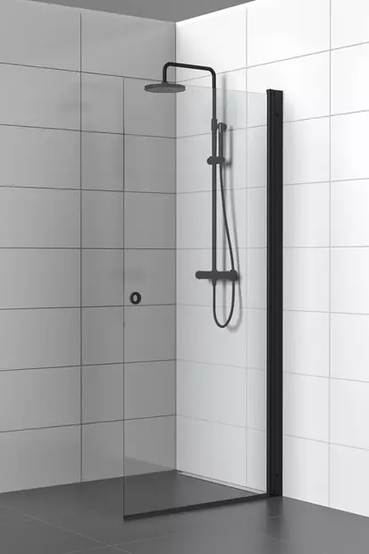 SS-M kääntyvä suihkuseinä mustilla metalliosilla, kirkas lasi - Suihkuseinät - SS90K-M - 1