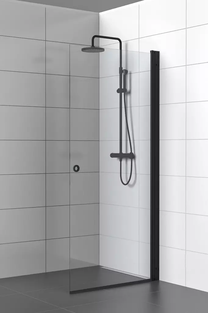 SS-M kääntyvä suihkuseinä mustilla metalliosilla, kirkas lasi - Suihkuseinät - SS90K-M - 1