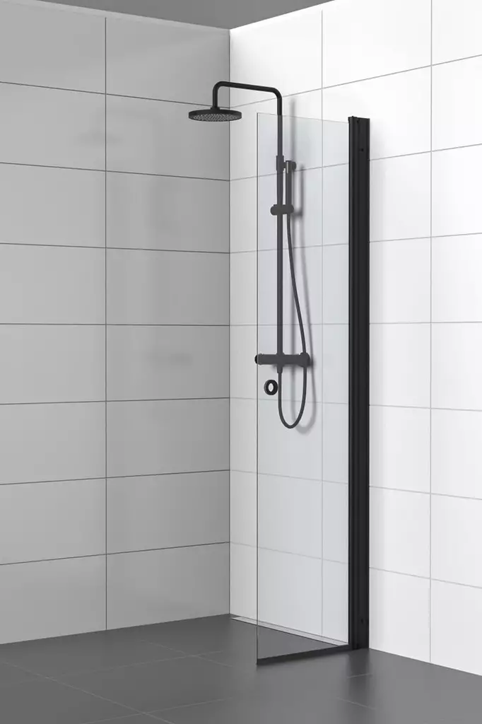 SS-M kääntyvä suihkuseinä mustilla metalliosilla, kirkas lasi - Suihkuseinät - SS50K-M - 1