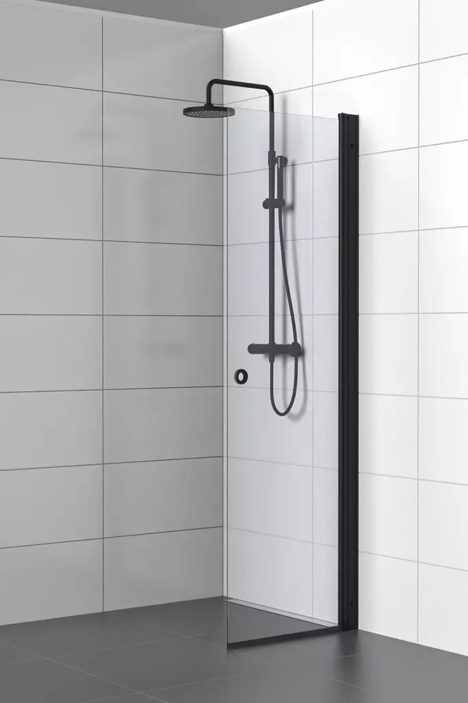 SS-M kääntyvä suihkuseinä mustilla metalliosilla, kirkas lasi - Suihkuseinät - SS60K-M - 1