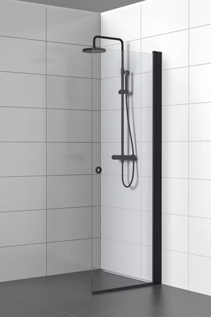 SS-M kääntyvä suihkuseinä mustilla metalliosilla, kirkas lasi - Suihkuseinät - SS70K-M - 1