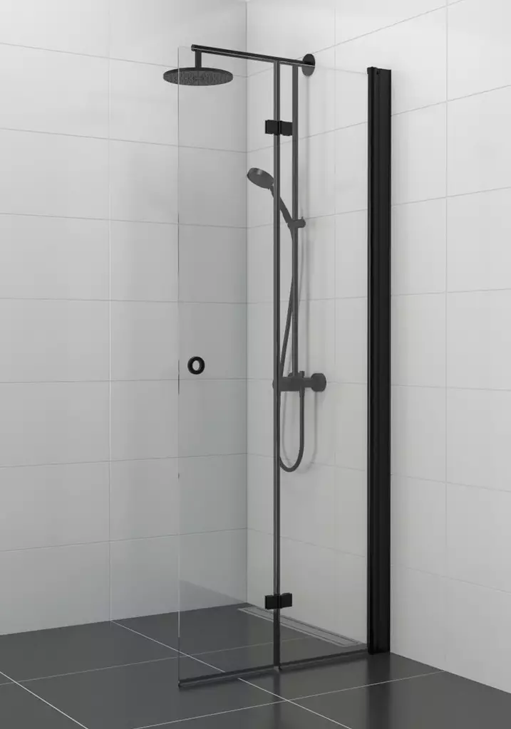 TASS-M taittuva suihkuseinä mustilla heloilla - Suihkuseinät - TASS80K-M - 1